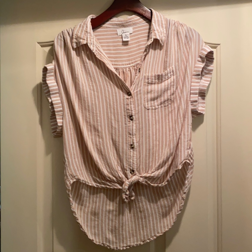Japna Size Large Women’s Top Cream/Tan w/stripes